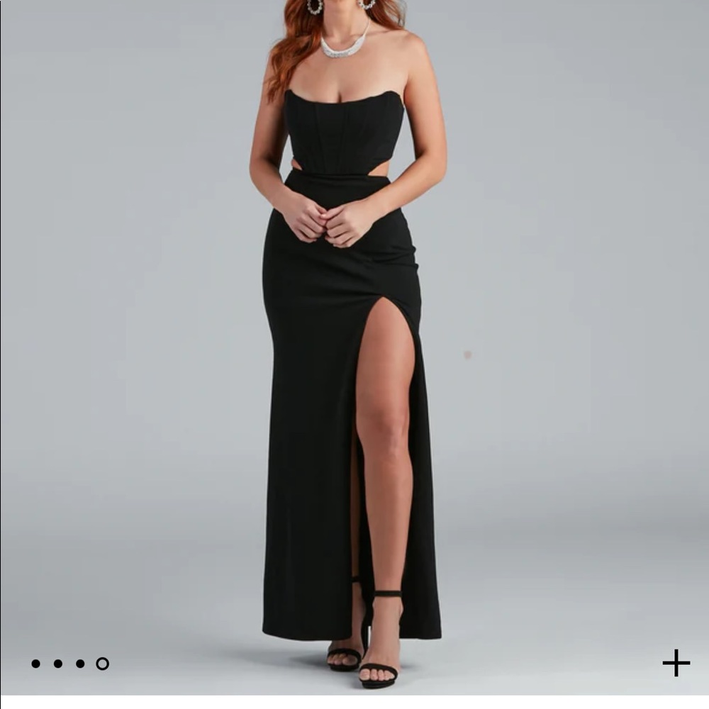Windsor “Hallie Formal High Slit Corset Dress”